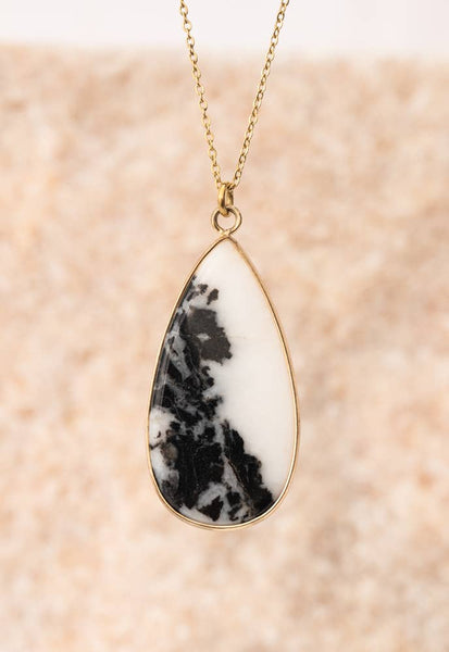 Everlasting Teardrop Necklace in Zebra Jasper Stone