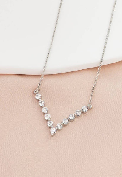 Brilliance V-Bar Chevron Zircon & Platinum Necklace