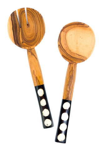 Bold Polka Dot Olive Wood Salad Servers