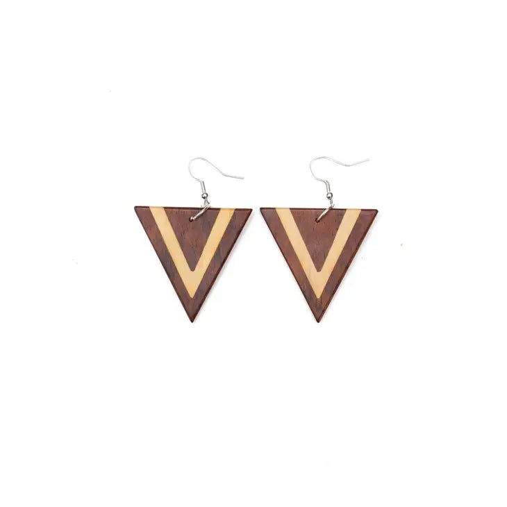 Large Dual-Tone Wood Triangle Earrings