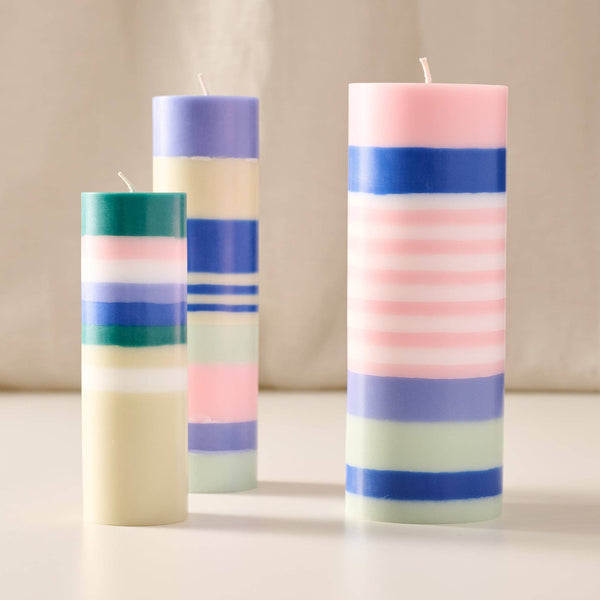Dalan Blue Medium Stripe Palm Wax Pillar Candle