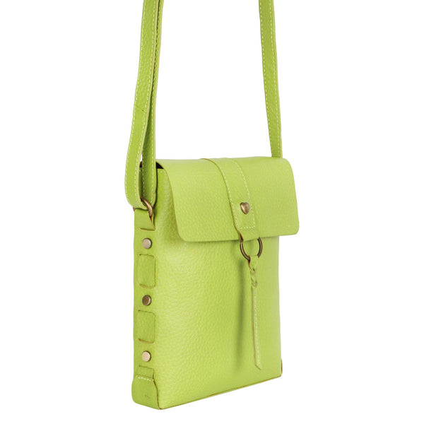 Jane Long crossbody w/ top flap & tassel - Lime Green