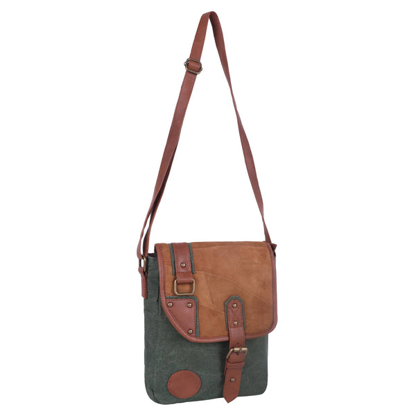 Trek Waxed Canvas & Upcycled Leather Crossbody Bag