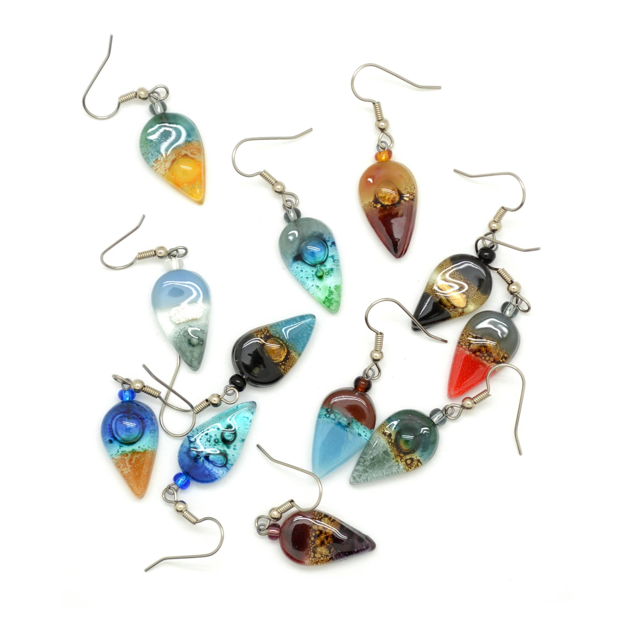 Tiny Botanical Shaped Leaf Glass Earrings