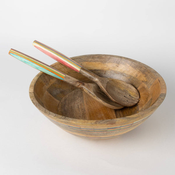 Striped Mango Wood Salad Servers