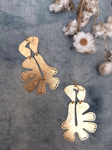 Leaf, Brass Earrings, Bohemian Contemporary Handmade Jewelry