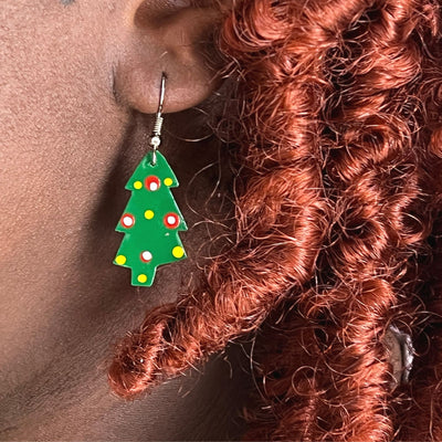 Painted Tin Christmas Tree Earrings