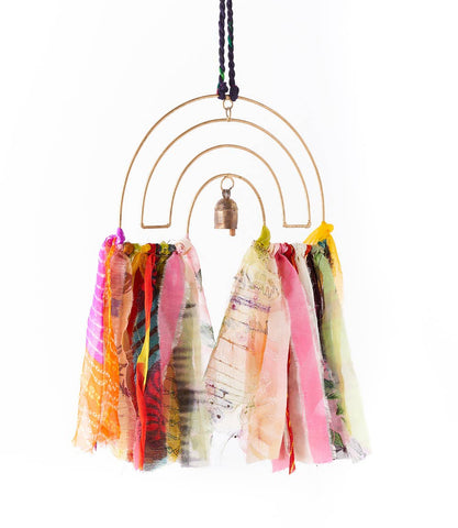 Swapna Rainbow Bell Wind Chime Upcycled Sari - Handmade Home