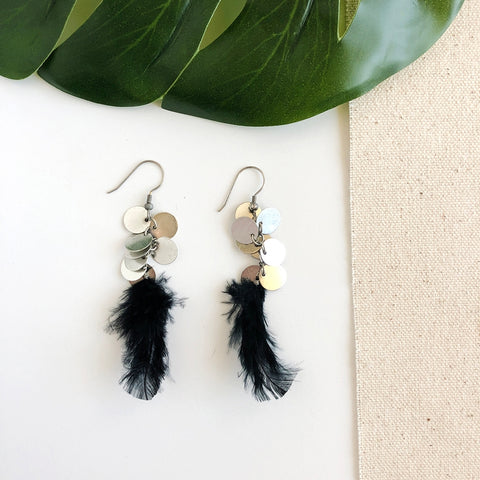 Cluster Disc Feathered Earrings
