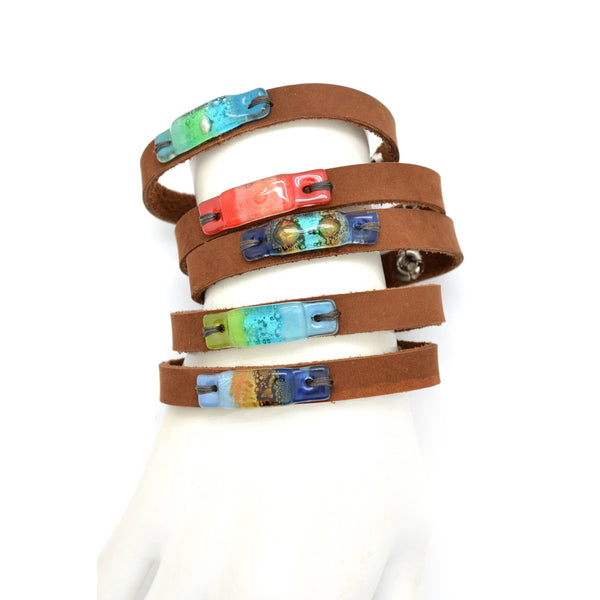 Skinny Suede and Glass Bracelets - Perfect for Layering: Assorted Spring Colors