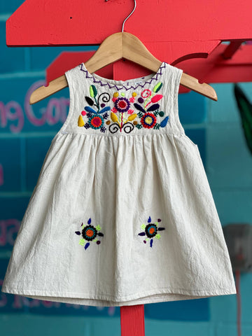 Cream Girl's Embroidered Sleeveless Dress