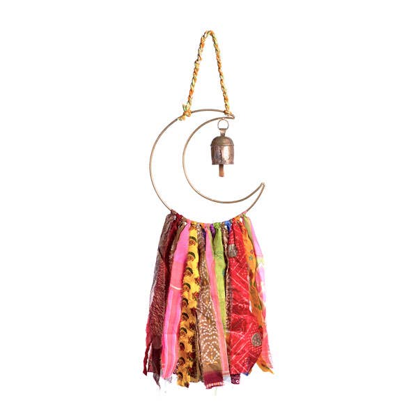 Swapna Moon Bell Wind Chime Upcycled Sari