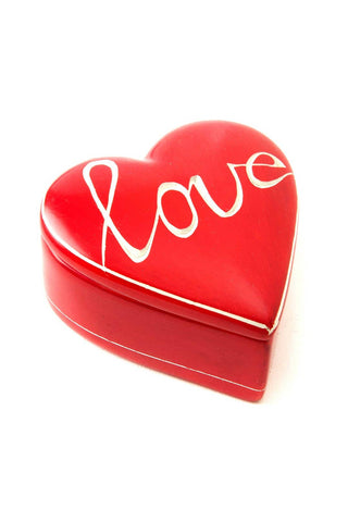 Cursive Love Red Soapstone Heart Box