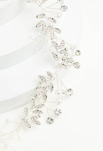 Ethereal Vine Silver Crystal and Pearl Silk Ribbon Headband