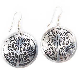 Tree of Life Etched Silver Drop Earrings