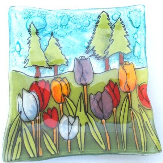 Tulips Flower Small Glass Plate