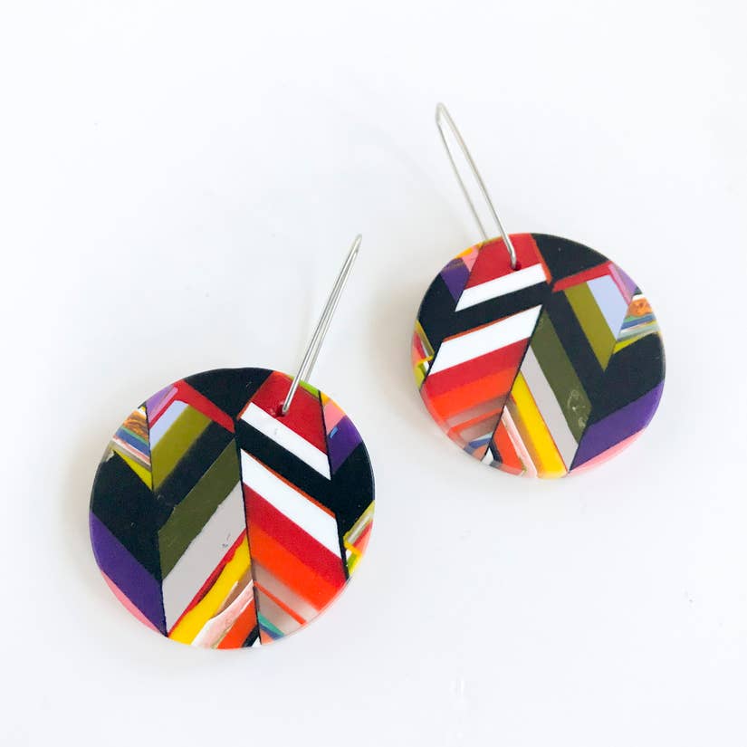 Poly-Resin Round Mosaic Earrings