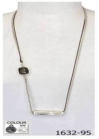 Bar and Crystal Silver Plated Necklace