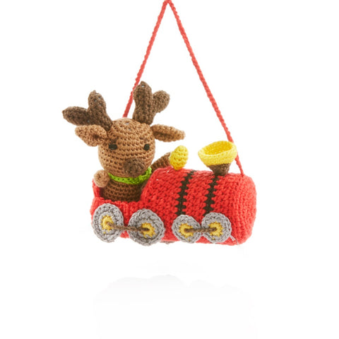 Conductor Moose Crochet Ornament