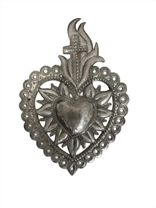 Metal Flaming Sacred Heart with Cross
