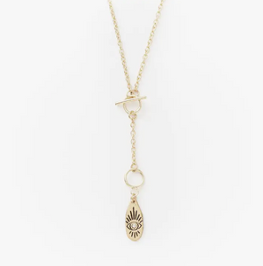 Ruchi Charm Drop Lariat Necklace - Gold Finish, Evil Eye