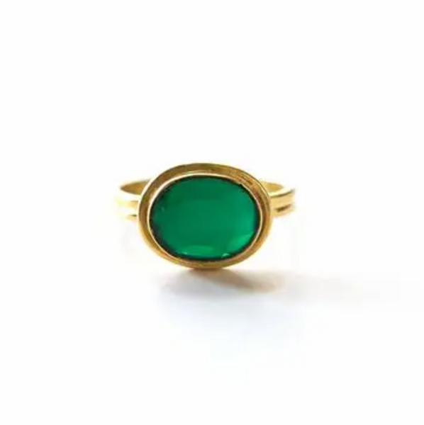 Deep Sea Brass Ring - Green Onyx