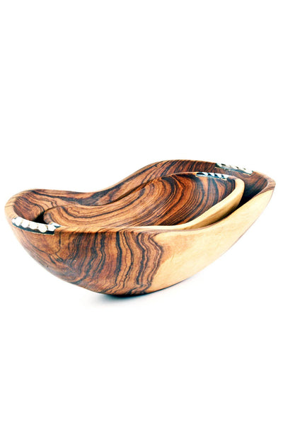 Wild Olive Wood Dippy Dip Bowls with Batik Bone Inlay