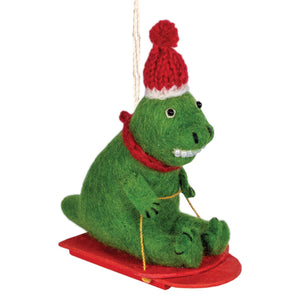 Sledding T-Rex Ornament