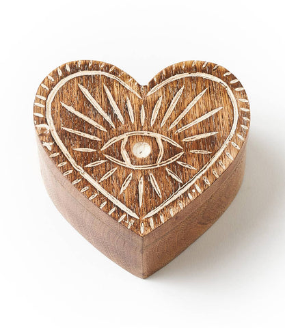 Mango Wood Evil Eye Heart Box