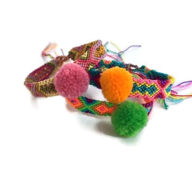 Friendship Woven Pom Pom Bracelet