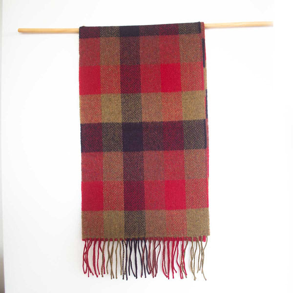 Red Check Irish Lambs Wool Scarf