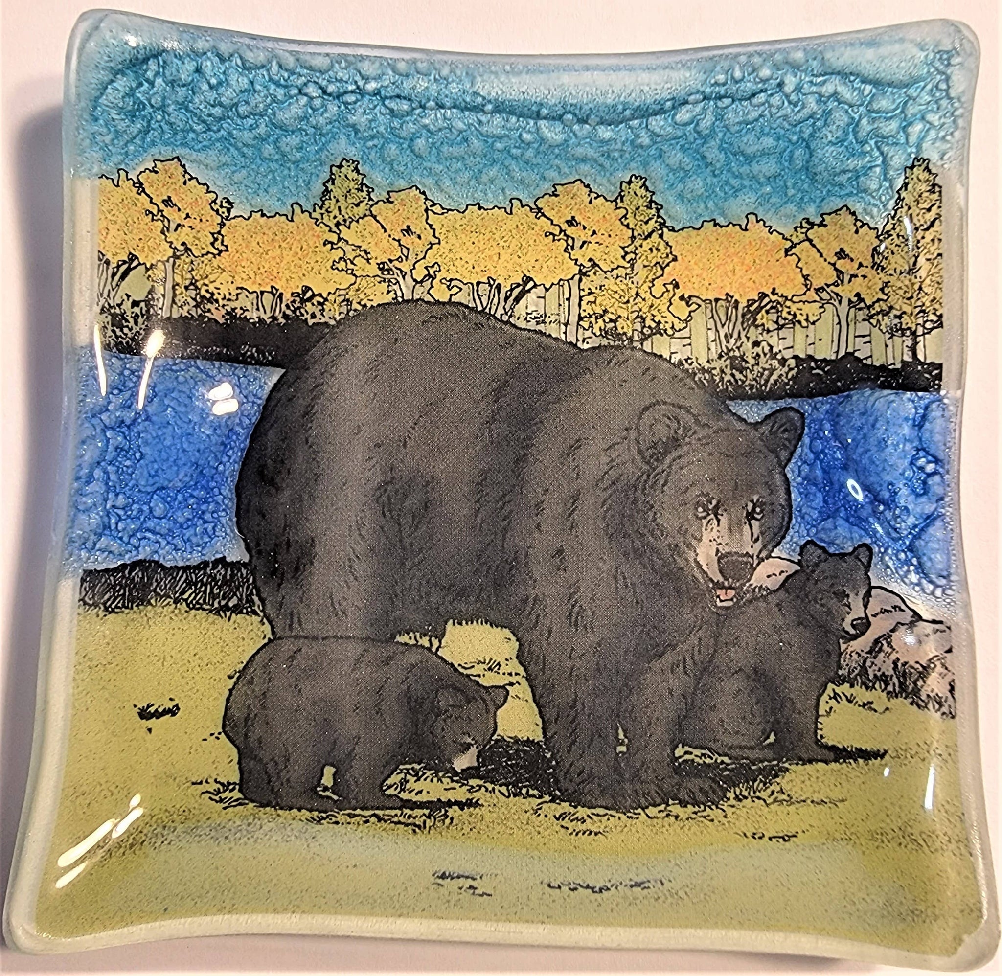 Black Bear Family Square Dish