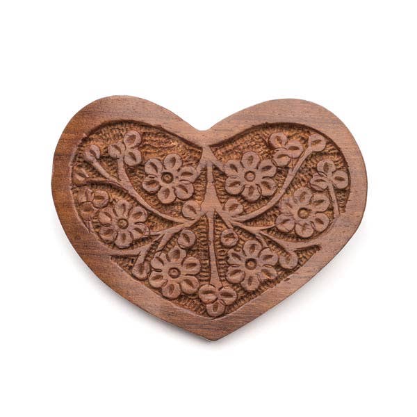 Sonia Floral Heart Barrette - Hand Carved Wood