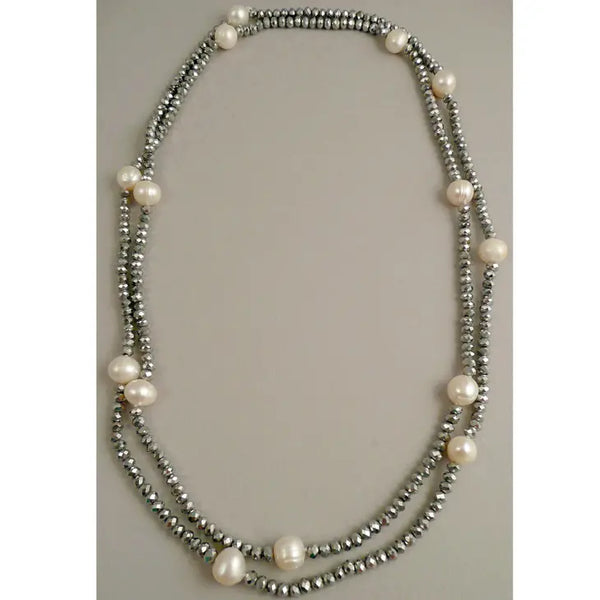 Long Pearl Crystal Necklace