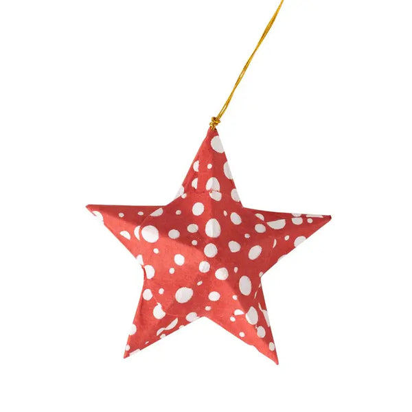 Polka Dot Star Ornament - Red