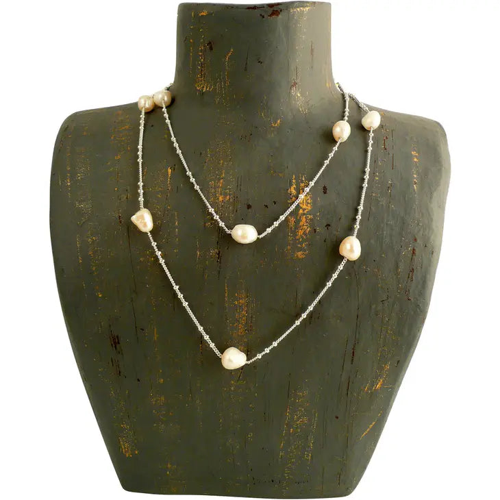 Round Chain Tear Drop Pearl Necklace