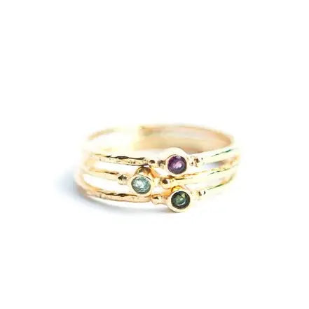 Tiny Stone Gold Stacking Ring Set - Tourmaline